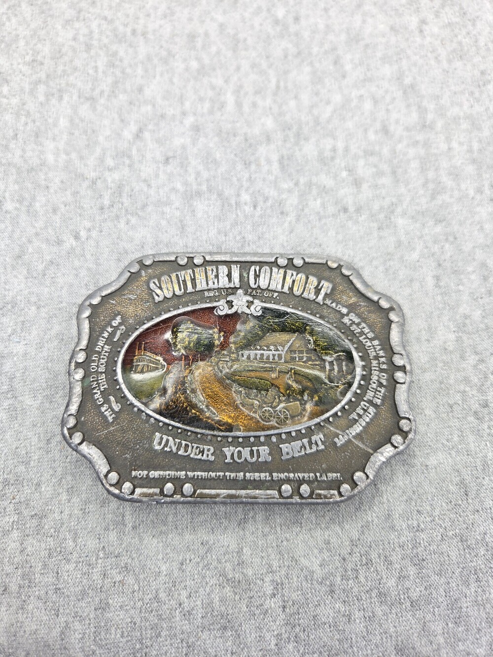 Vintage Southern Comfort Belt Buckle Solid Brass Enamel Koleaco Whiskey